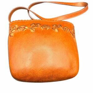 Vintage Ellepi Italy Leather Floral Cutout Shoulder Bag Cognac Brown
